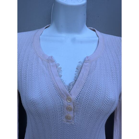 Victoria's Secret Open Knit Lace Trim Pink Henley Top Sz XS Y2K Elena Gilbert - Picture 7 of 10